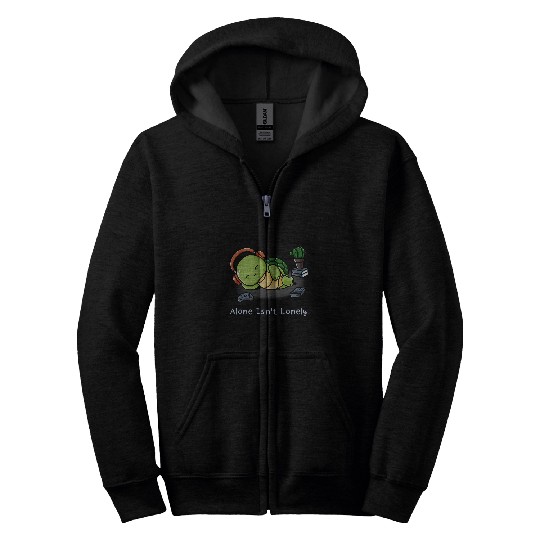 Turtle Pet Alone Isnt Lonely Introvert Music Fan Nerd Turtle Gamer Zip Hoodies