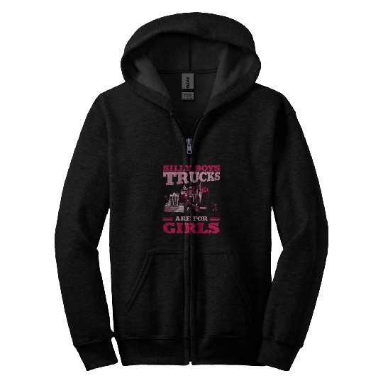 Truck Fun Trucker Gifts Tractor Trailer 18 Wheeler Design On Back 025 Zip Hoodies