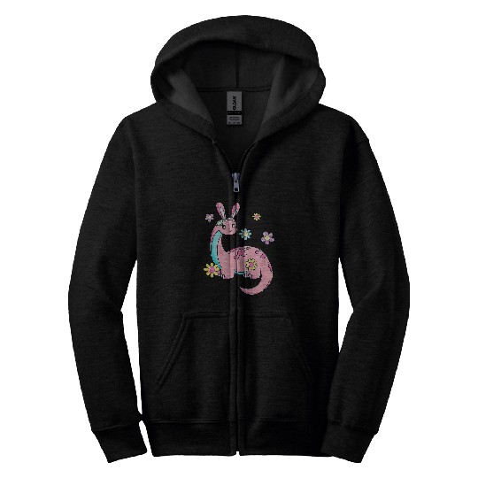 Dinosaur Pet Brontosaurus Bunny Ears Egg Easter Day Dinosaur Dino Boys 3 Zip Hoodies