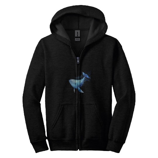 Whale Pet Beautiful Watercolor Blue Whale Portrait Zip Hoodies