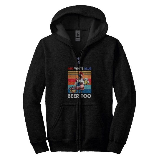 Chicken Pet Red White Blue Beer Too Chicken Fireworks th Of July Zip Hoodies