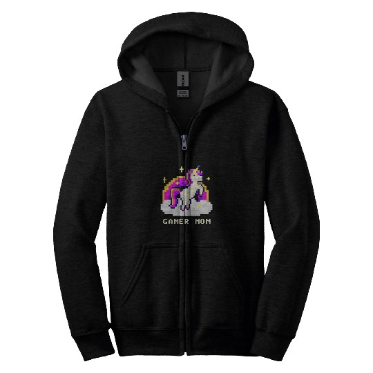 Unicorn Pet Gamer Mom Unicorn Video Game 8 Bit Graphic Pixelated Zip Hoodies