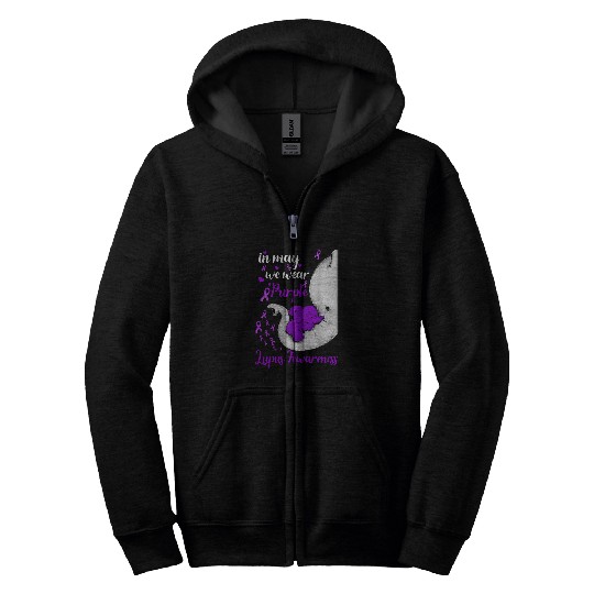 Elephant Mammal Lupus Warrior In May We Wear Purple Ribbon Elephant Lupus Awareness Zip Hoodies
