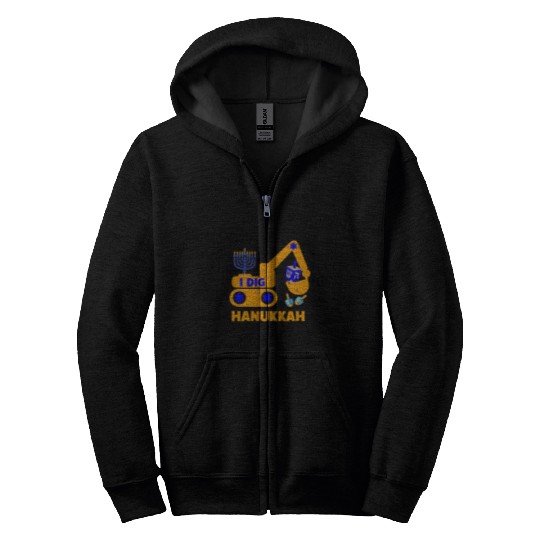 Excavator Fun Kids I Dig Hanukkah Excavator Construction Toddler Menorah Zip Hoodies