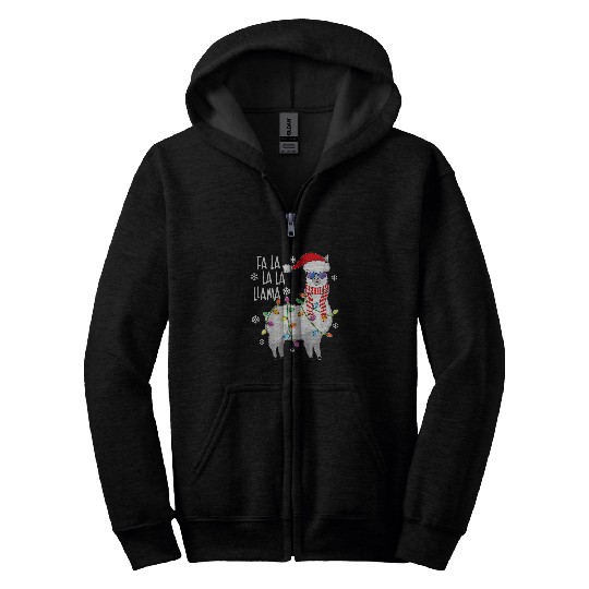 Llama Pet Fa La La Llama  Llama Christmas  xmass Lights Zip Hoodies