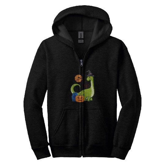 Dinosaur Pet Brontosaurus Dinosaur Witch Wizard Pumpkin Halloween Costume Zip Hoodies