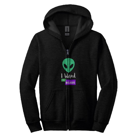 Aliens UFO Head I Want to Believe 2UFO Hunter 2Alien Lover Zip Hoodies