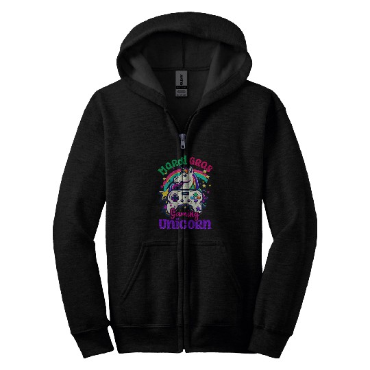 Unicorn Pet Gaming Unicorn Design Mardi Gras Video Game Zip Hoodies