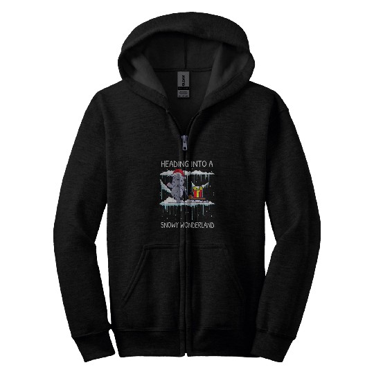 Hippo Pet Heading Into A Snowy Wonderland Hippopotamus Christmas xmass Zip Hoodies