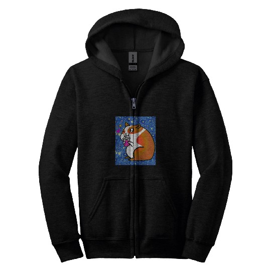 Hamster Pet Starry Night Kawaii Bubble Tea Hamster Zip Hoodies
