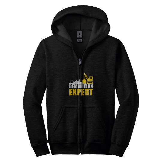 Excavator Fun Demolition Expert Excavator Crane Construction Worker Zip Hoodies