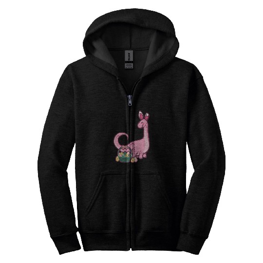 Dinosaur Pet Brontosaurus Dinosaur Easter Bunny Egg Hunting Funny Easter Zip Hoodies