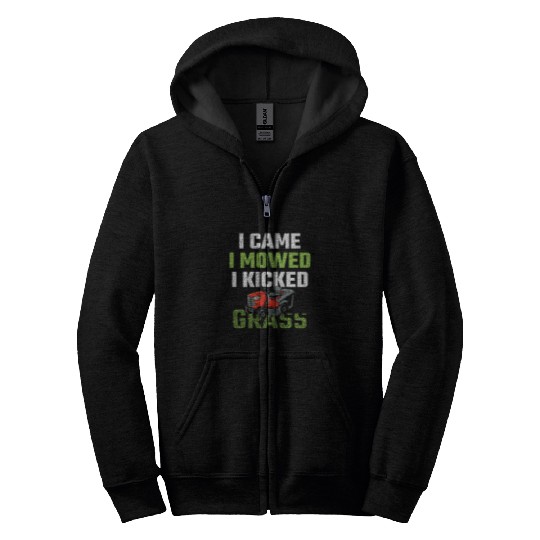 Lawn Mower Fun I Came I Mowed I Kicked Grass Funny Lawn Mowing Gardener 14 Zip Hoodies