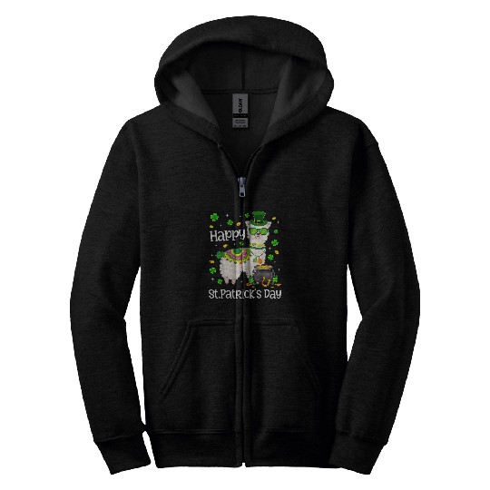 Llama Pet Happy St Patricks Day Pot Of Gold Irish Zip Hoodies