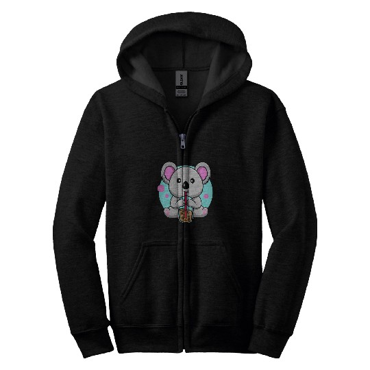 Koala Pet Sipping Boba Tea Bubble Tea Kawaii Anime Koala Zip Hoodies