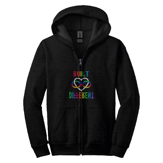 Autism Puzzle Built Different Rainbow Infinity Zip Hoodies