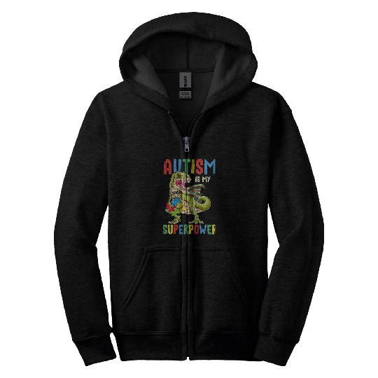 Autism Puzzle Dino rexs Autism Is My Superpower 9 Zip Hoodies