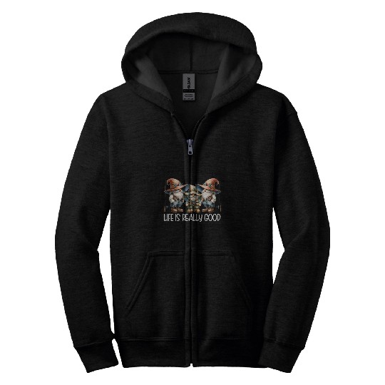Fishing Fun Life Is Really Good For Men And Women Funny Fishing Gnome Zip Hoodies