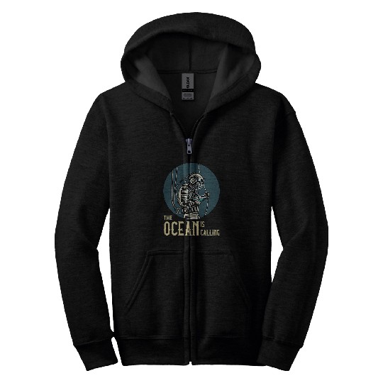 The Ocean Is Calling Antique DIving Helmet Sea Life Zip Hoodies