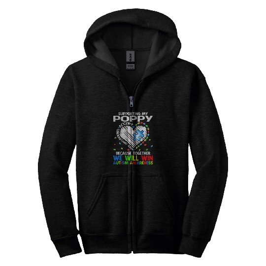 Autism Puzzle Supporting My Poppy Together We Will Win Zip Hoodies