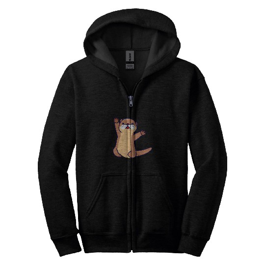Otter Pet Otters Charming Little Sea Otter Waving Anime Zip Hoodies