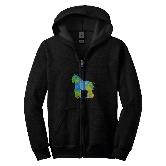 Gorilla Pet Earth Day Gorilla Silhouette Watercolor Art Planet Zip Hoodies