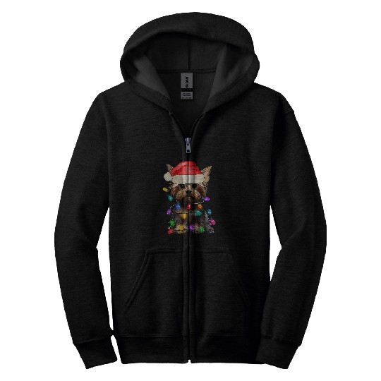 Yorkshire Pet terrier Christmas Lights Santa Yorkshire terrier Zip Hoodies