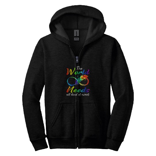 Autism Puzzle The World Needs All Kinds Of Minds Autism Neurodiversity Zip Hoodies