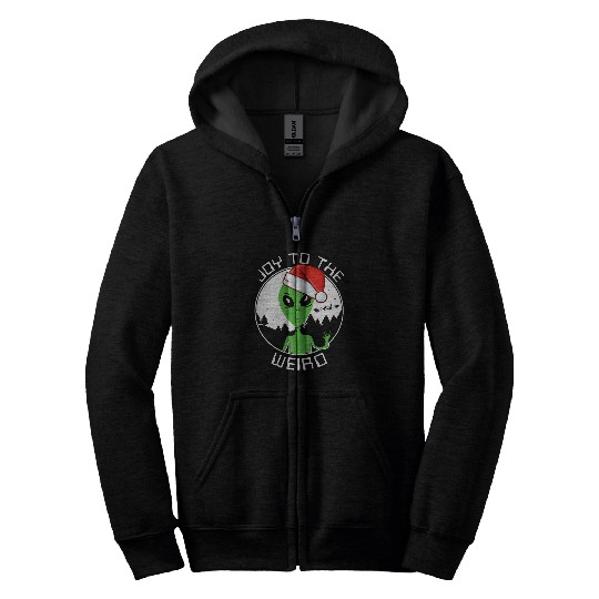 Dinosaur Pet Alien Christmas Joy to the Weird Funny Sleigh 2Dinosaurs Zip Hoodies