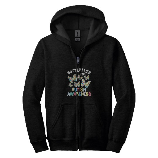 Autism Puzzle Butterfly Autism Apparel 2Cute Butterflies Lover Design Zip Hoodies