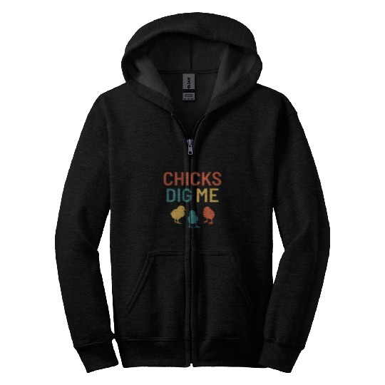 Chicken Pet Chicks Dig Me Easter Pun Cool Chicken Retro vintages Egg Hunt Zip Hoodies