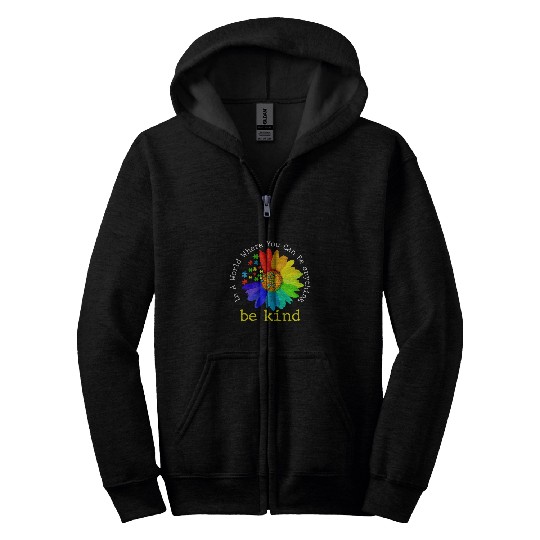 Autism Puzzle Sunflower Peace Autism Be Kind Autism Awareness Kindness Zip Hoodies