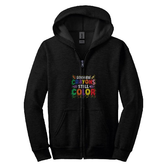 Autism Puzzle Broken Crayons Still Color Mental Health Zip Hoodies