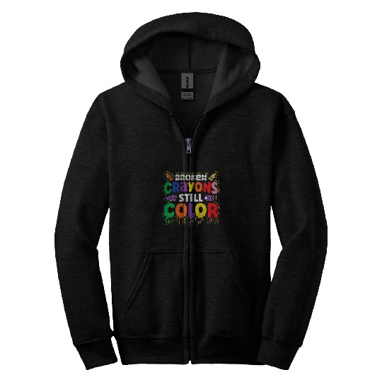 Autism Puzzle Broken Crayons Still Color Mental Health Zip Hoodies