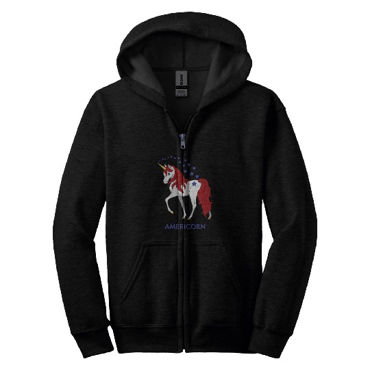 Unicorn Pet Patriotic American Red White Blue Unicorn Americorn Zip Hoodies