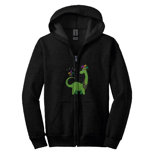 Dinosaur Pet Kids Jester Hat Dinosaur Mardi Gras Beads Brontosaurus Boys Zip Hoodies