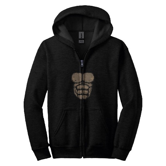 Gorilla Pet Halloween Gorilla Chest Costume Cute Monkey Muscles Abs Zip Hoodies
