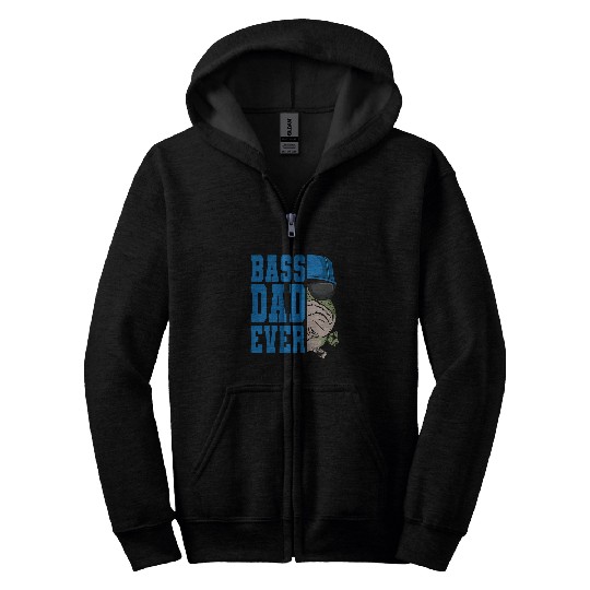 Fishing Fun Bass Fishing Dad Angling Fisherman Black Fish Fathers Day Zip Hoodies