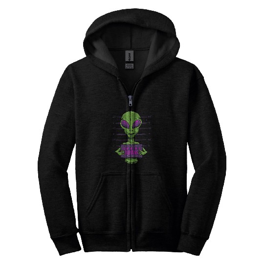 Aliens UFO I Dont Believe In Humans Alien Mugshot Sci fi UFO Funny Zip Hoodies