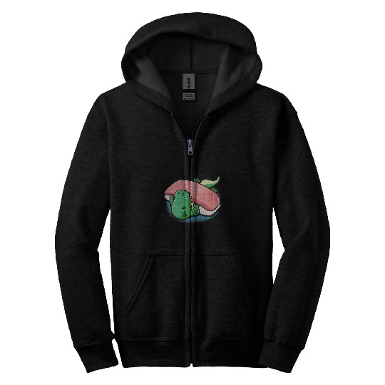 Dinosaur Pet Sleepy TRex Dinosaur Eating Sushi Japanese Food Sushisaurus Zip Hoodies