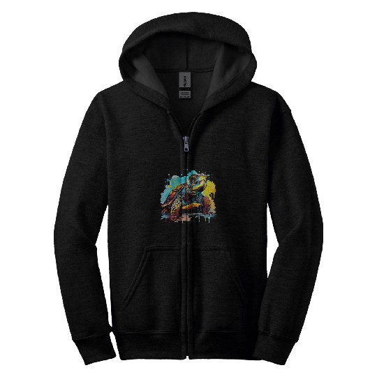 Turtle Pet Colorful Eastern Box Turtle Lover Splash Art 1 Zip Hoodies