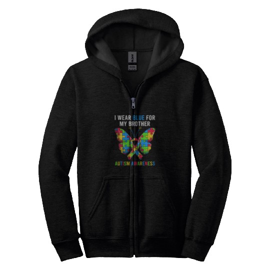 Autism Puzzle Brother Sibling Tee Autism Awareness Butterfly Puzzle Zip Hoodies