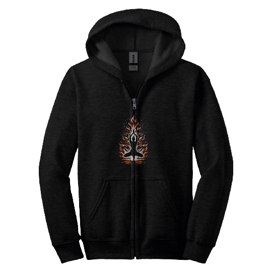 Yoga Pose In Front Of A Fires Fitness Relaxation Fireplace Zip Hoodies