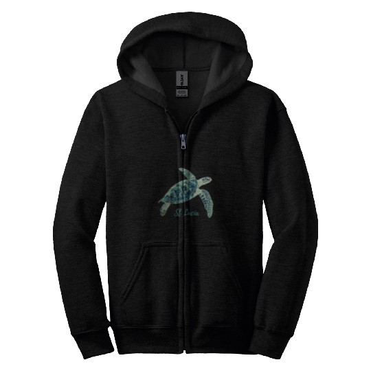 Turtle Pet St Lucia Tribal Sea Turtle Surfer Scuba Diving Saint Lucia Zip Hoodies