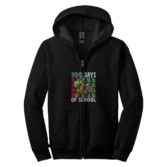 Dinosaur Pet Happy 100 Days Of School For Kids Boys Dinosaur T rexs 2 Zip Hoodies