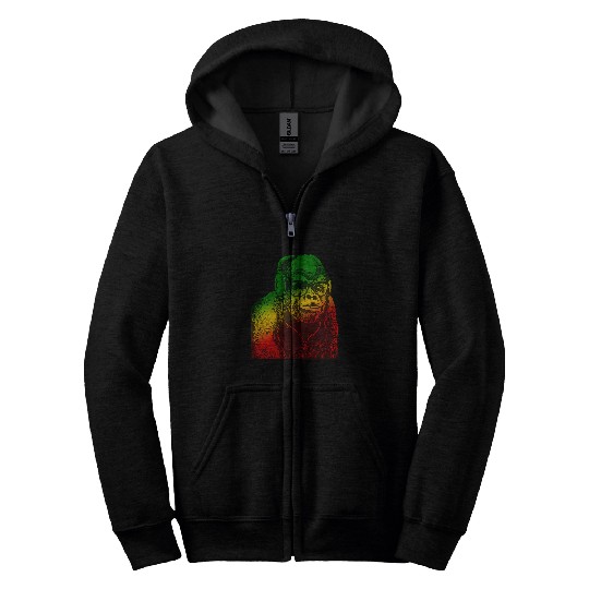 Gorilla Pet Rasta Reggae Gorilla Monkey Jamaican Hippie Rastafari Roots Zip Hoodies
