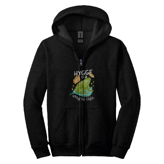 Frog Pet Hygge Green Frog on Life with Butterfly Philosophy Design 01 Zip Hoodies