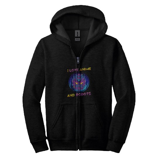Aliens UFO I Love Anime And Robots Otaku Alien Futuristic Robot Zip Hoodies
