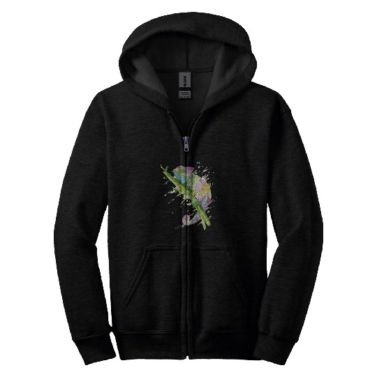 Chameleon Pet Watercolor Chameleon Lizard Chamaeleon Herpetology Zip Hoodies