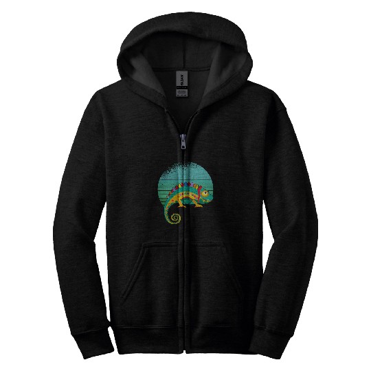 Chameleon Pet vintages Retro Sunset Chameleon Design Zip Hoodies
